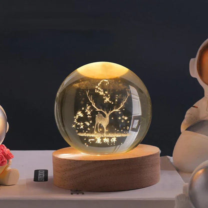 3D Verlichte Glazen Bol met Ruimtemotieven – Decoratieve Sfeerverlichting met LED