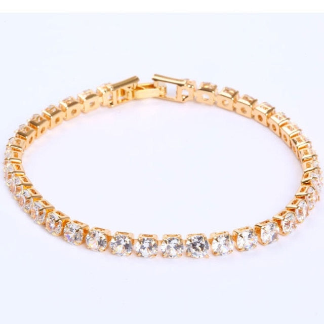 Elegante Schakelarmband met Zirkonia Stenen | Luxe Tennisarmband voor Dames en Heren | Geometrisch Design Polssieraad met Glanzende Kristallen | Verstelbare Feestelijke Armband Zilver Goud