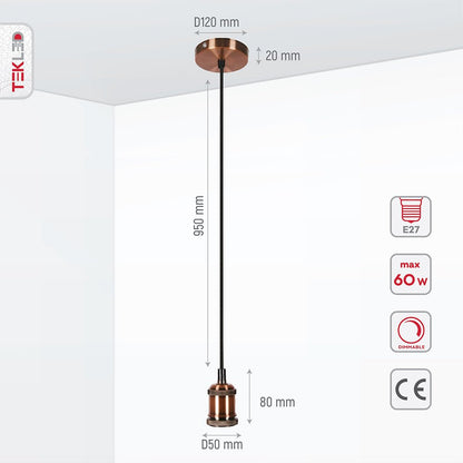 Hanglamp Vintage Industrieel Retro E27 Antiek Rood Brons Goud Nikkel Dimbaar Verstelbaar