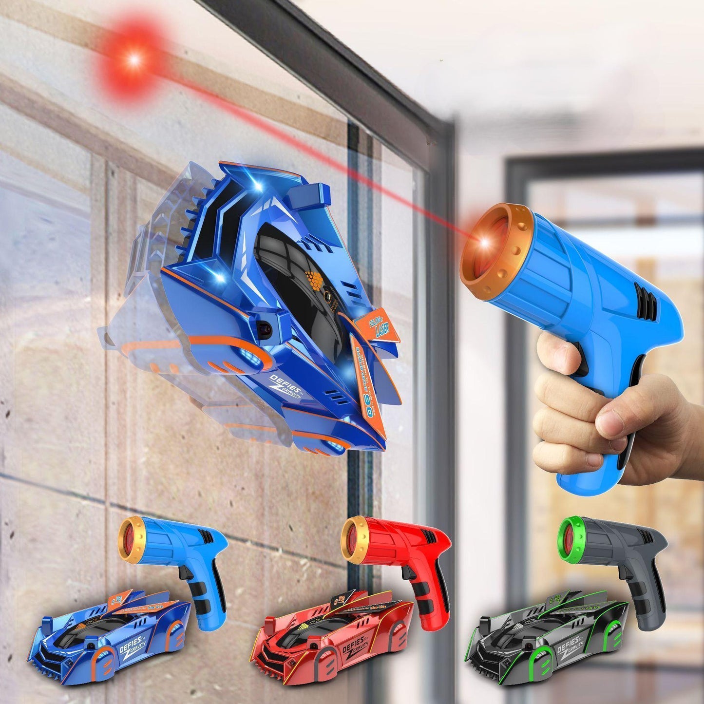 Bestuurbaar Speelgoedauto met Lasersturing – Infrarood RC Auto voor Wand, Plafond & Vloer – LED Verlichting – Oplaadbaar via USB – Voor Kinderen vanaf 3 Jaar