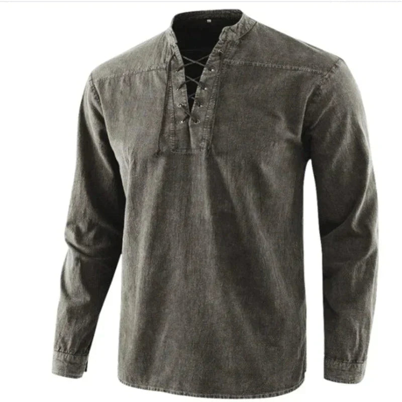 Heren Katoenen Shirt V-hals Casual Stijl