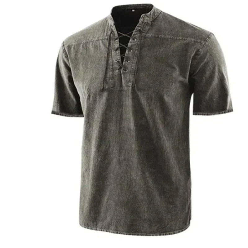 Heren Katoenen Shirt V-hals Casual Stijl