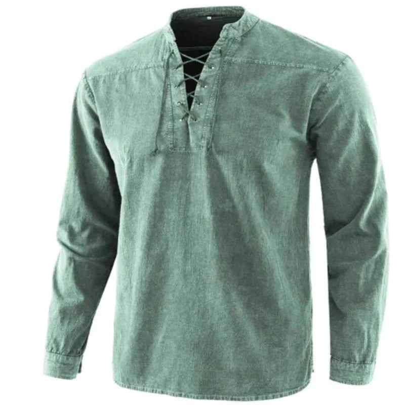 Heren Katoenen Shirt V-hals Casual Stijl