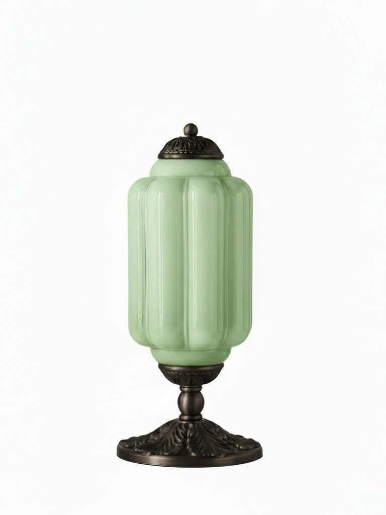 Vintage Glazen Tafellamp met Messing of Zwarte Afwerking
