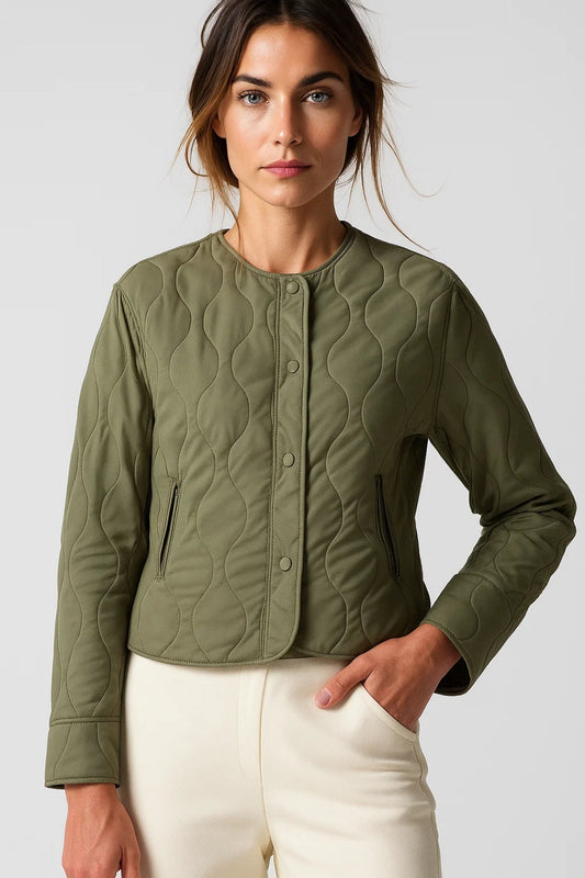 Dames Tussenjas Gewatteerd Cropped Zonder Kraag Casual - StudioMarella