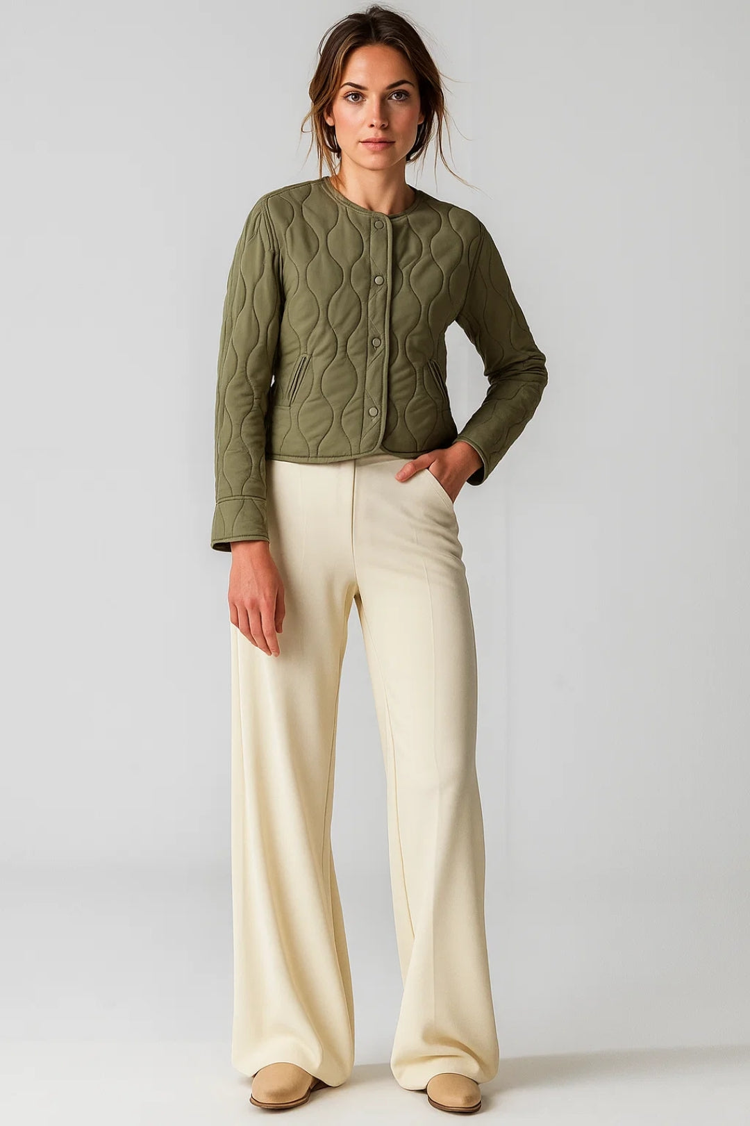 Dames Tussenjas Gewatteerd Cropped Zonder Kraag Casual