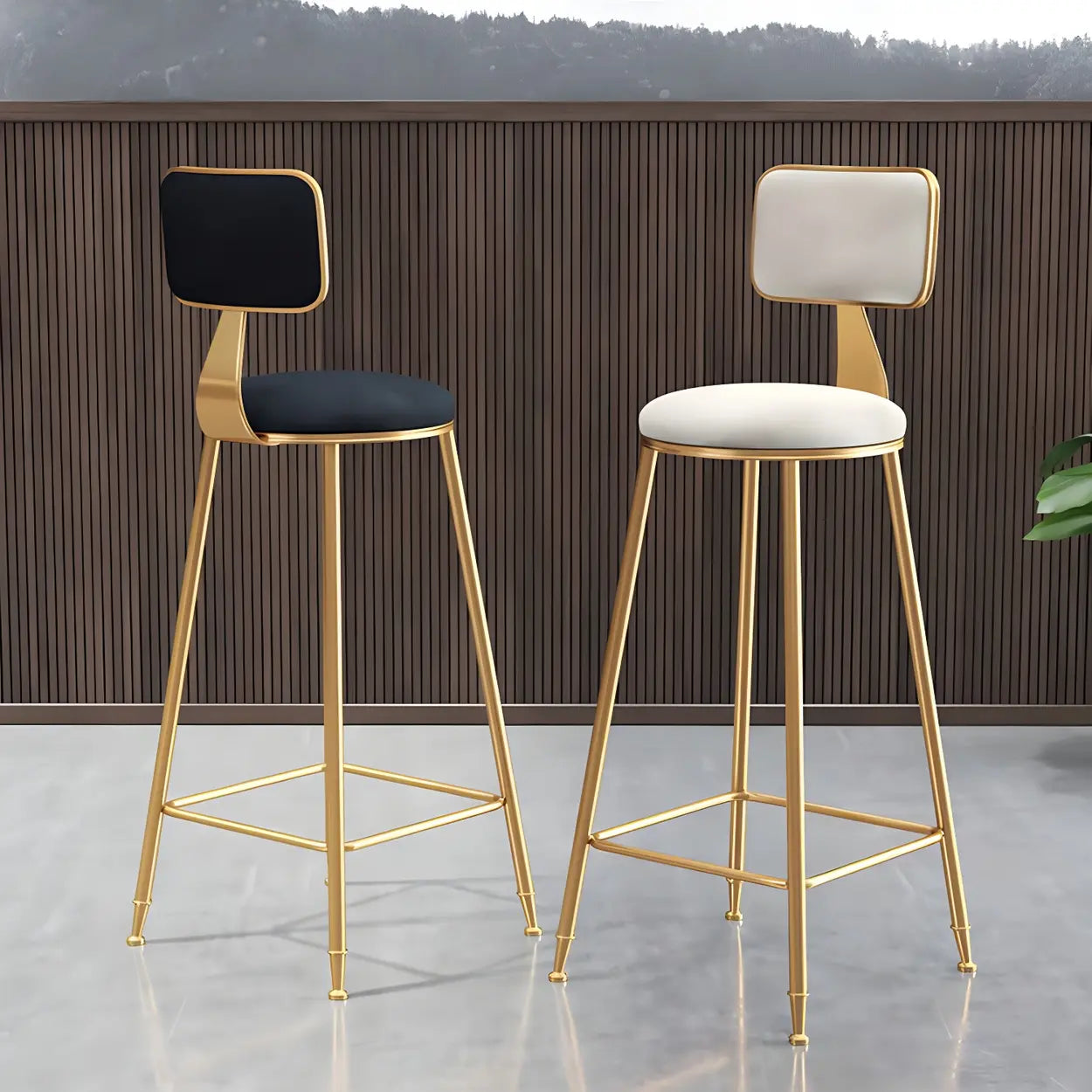 Luxe Velvet Barkruk met Rugleuning en Goudkleurig Metalen Onderstel – Moderne Glam Barstoel voor Keukeneiland en Thuisbar