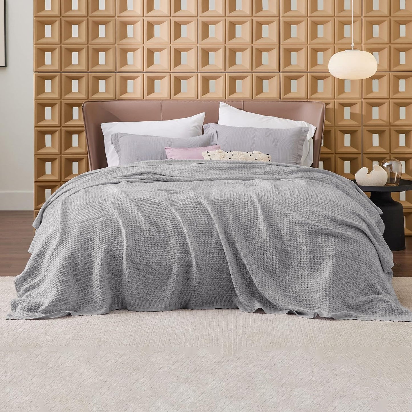 Lichtgewicht Katoenen Wafelplaid Tweepersoonsbed Zacht Ademend Deken Scandinavisch Design 90x90 cm Woonkamer