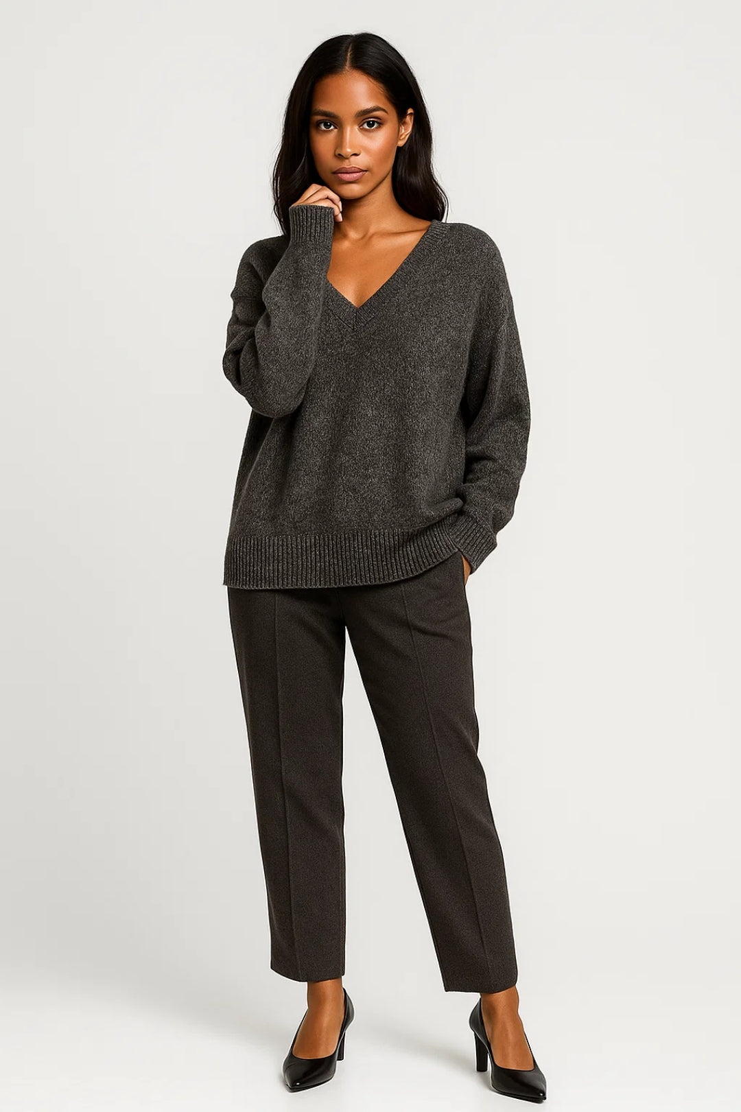 Dames Trui Oversized V-Hals Warme Wintertrui