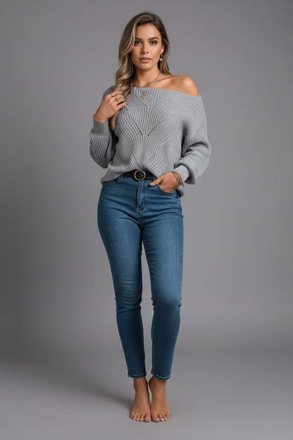 Grijze trui met model - frontaal