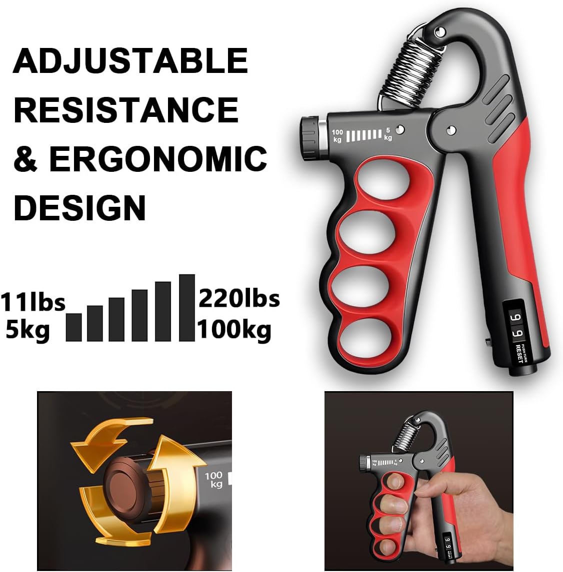 Onderarmtrainer Handknijper Verstelbaar tot 100 kg Krachttraining Thuis Zwart Fitnessapparaat Grip Spierversterking