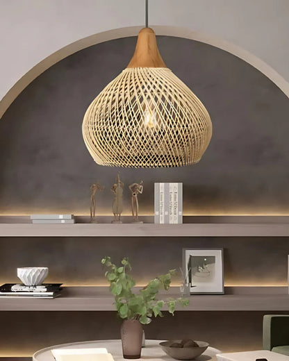 Handgeweven rotan hanglamp in boho stijl – natuurlijke plafondlamp voor eetkamer en woonkamer met warme lichtuitstraling