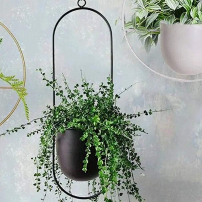 Hangende Plantenpot Metaal Wandmontage Zwart & Goud Minimalistisch Design voor Binnen