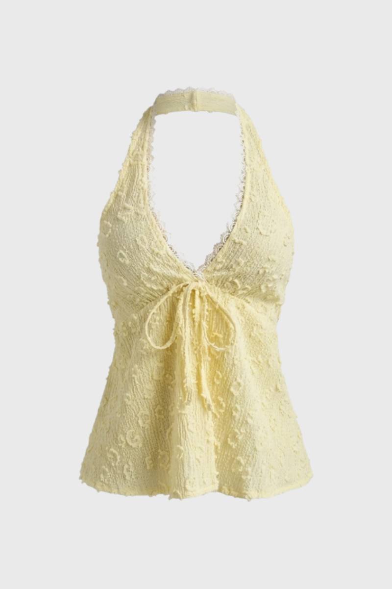 Dames Halter Top met V-hals en Strik Detail Zomer - StudioMarella