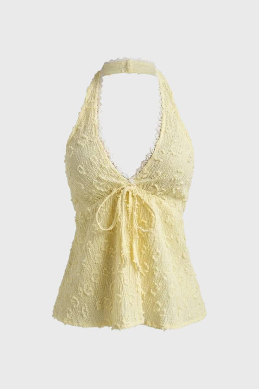 Dames Halter Top met V-hals en Strik Detail Zomer - StudioMarella