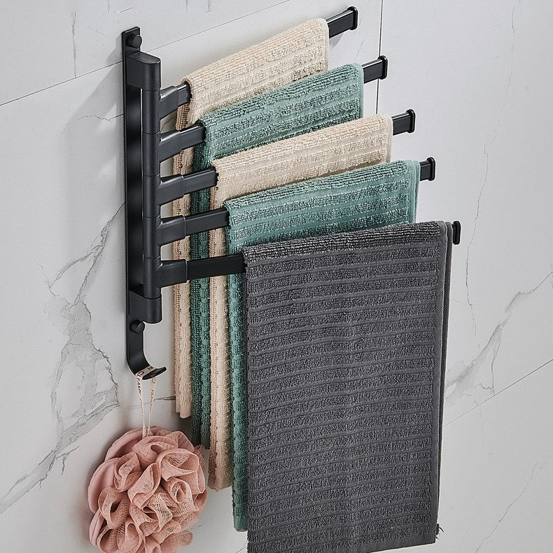 Handdoekenrek 5 armen metaal zwart 34,5x33cm badkamer wandrek draaibaar handdoekhouder ruimtebesparend modern