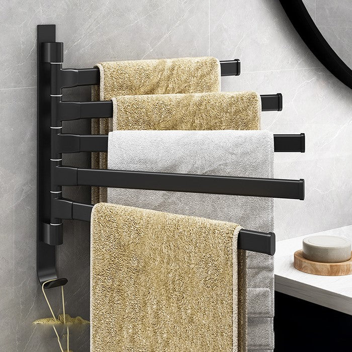 Handdoekenrek 5 armen metaal zwart 34,5x33cm badkamer wandrek draaibaar handdoekhouder ruimtebesparend modern