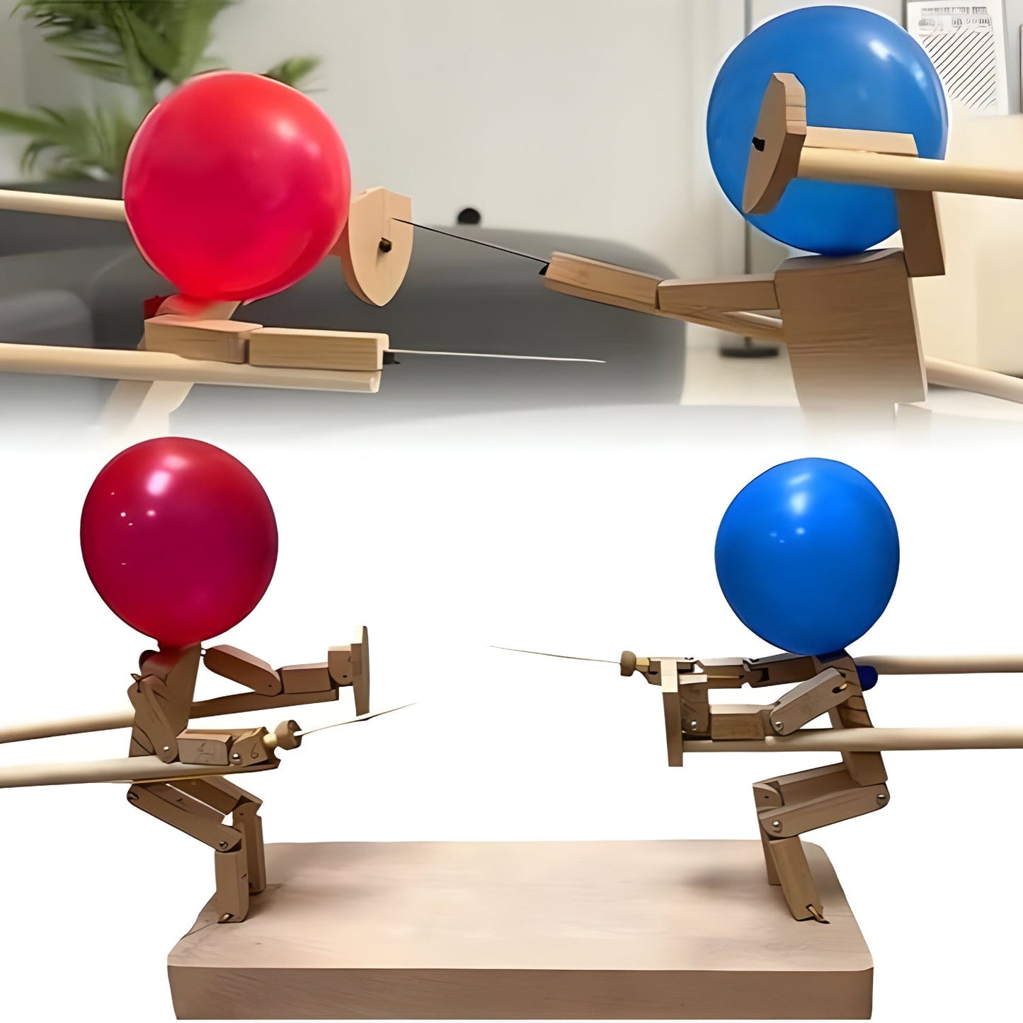 Houten Schermspel met Ballon Gevechten voor Kinderen en Familie | Speels Duelspel met Handgemaakte Houten Poppetjes | Reactiespel voor Feestjes en Verjaardag