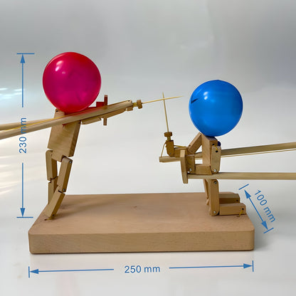 Houten Schermspel met Ballon Gevechten voor Kinderen en Familie | Speels Duelspel met Handgemaakte Houten Poppetjes | Reactiespel voor Feestjes en Verjaardag