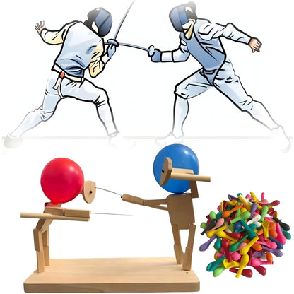 Houten Schermspel met Ballon Gevechten voor Kinderen en Familie | Speels Duelspel met Handgemaakte Houten Poppetjes | Reactiespel voor Feestjes en Verjaardag