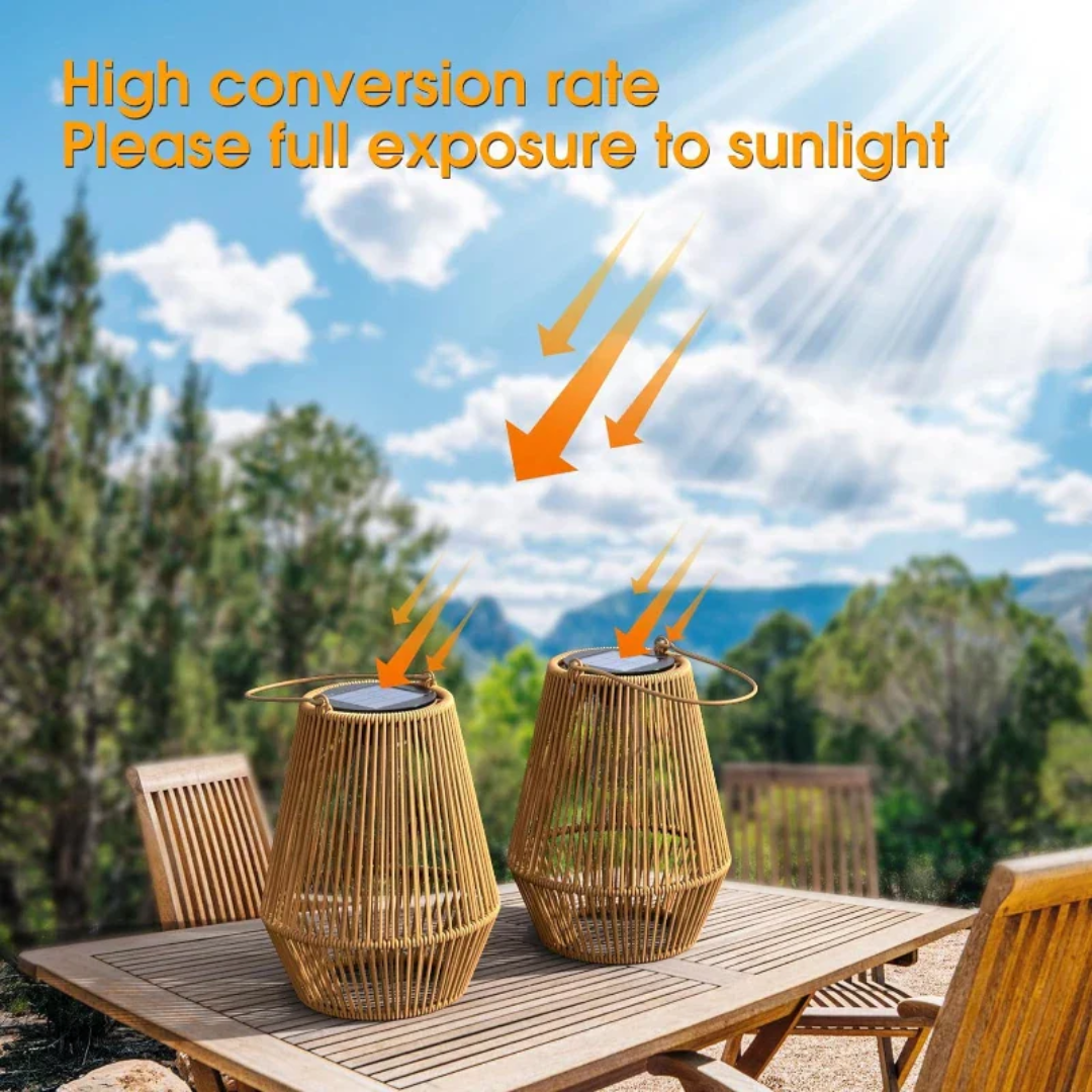 Handgeweven Waterdichte Tuinlamp op Zonne-energie – Rotan Lantaarn met LED-verlichting voor Sfeervolle Buitenruimtes