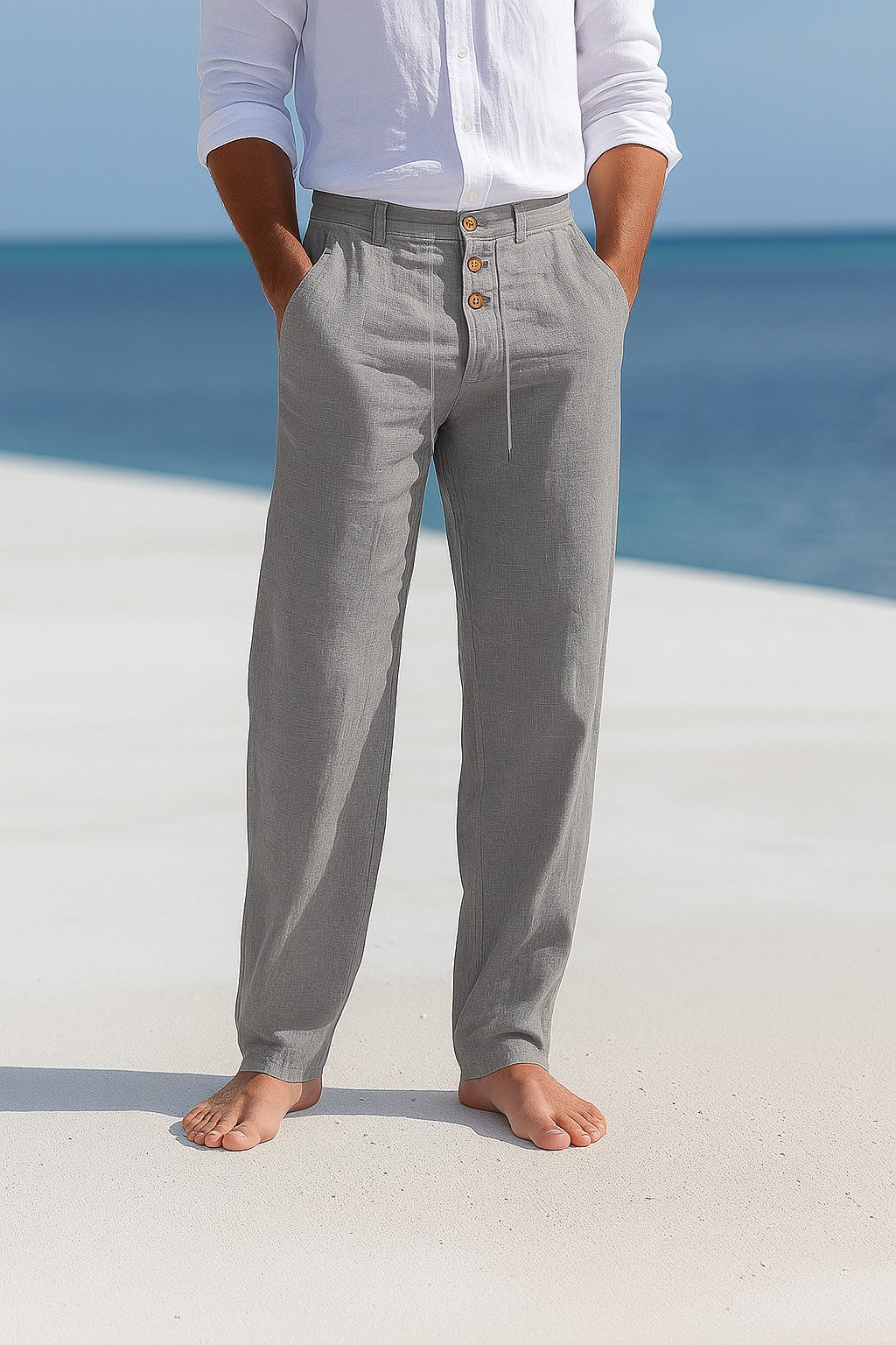 Linnen Broek Heren Zomer Comfortabele Strandbroek