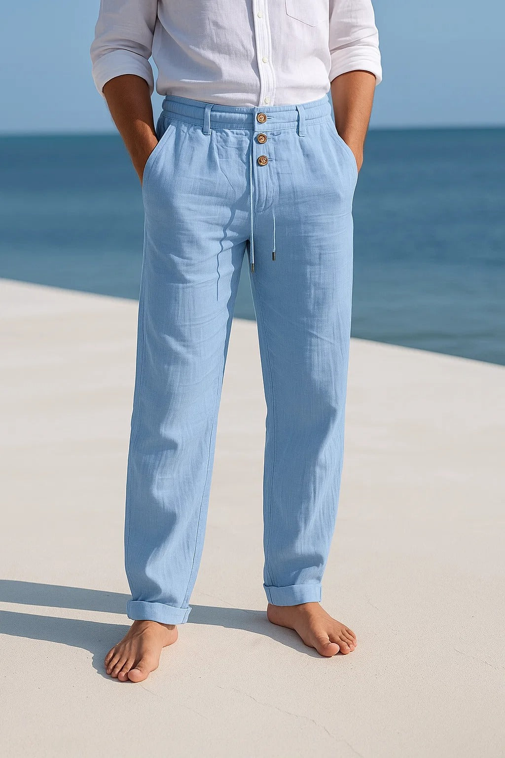 Heren Linnen Broek Koord – Lichte Zomerbroek voor Strand en Vakantie
