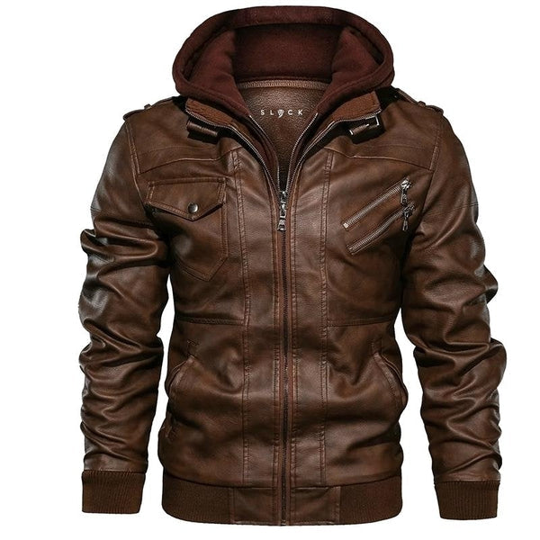 Leren Jas Heren Met Afneembare Capuchon en Quilt Details