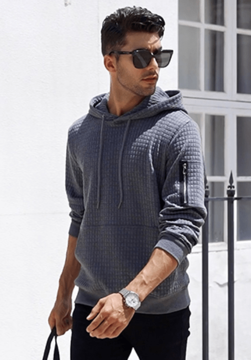Heren Hoodie Slim Fit Ribboord en Trekkoord Capuchon