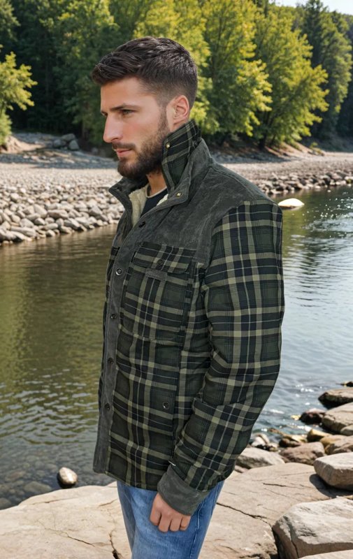 Herenjas Ruitpatroon Fleece Voering Outdoor Stijl
