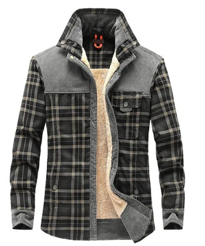 Heren Jas Geruit Fleece Lederlook met Kraag