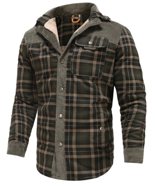 Heren Jas Geruit Fleece Lederlook met Kraag