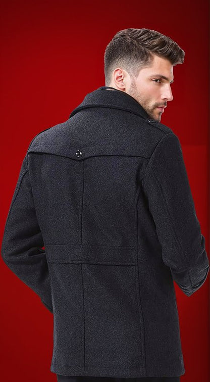 Heren Trenchcoat Wollen Waterdicht met Afneembare Kraag
