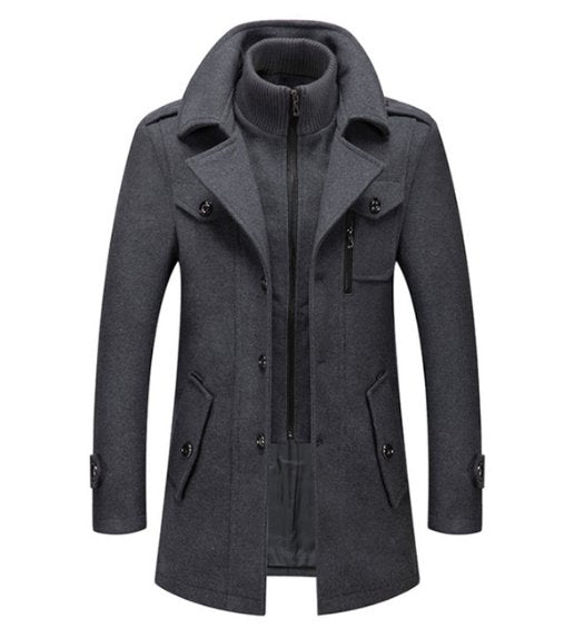 Heren Trenchcoat Wollen Waterdicht met Afneembare Kraag