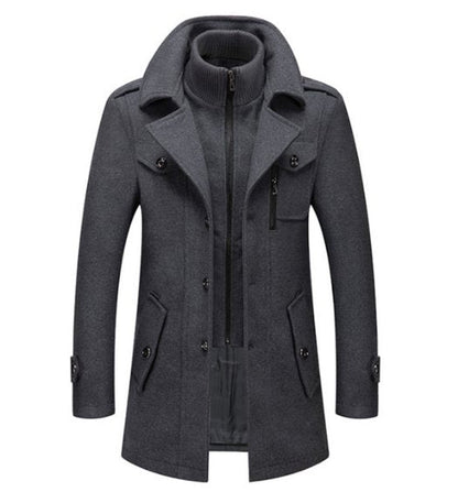 Heren Trenchcoat Wollen Waterdicht met Afneembare Kraag
