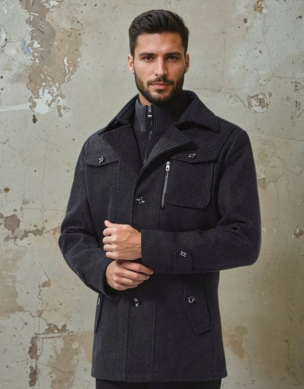 Heren Trenchcoat Wollen Waterdicht met Afneembare Kraag