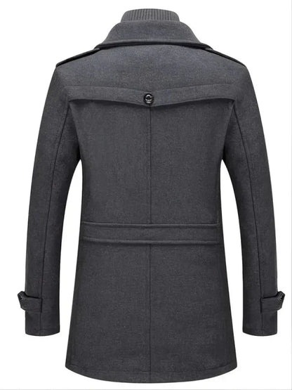 Heren Trenchcoat Wollen Waterdicht met Afneembare Kraag