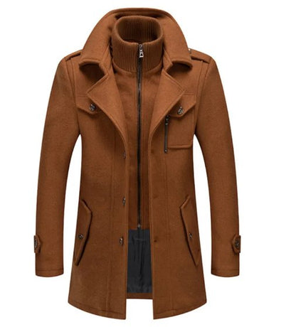 Heren Trenchcoat Wollen Waterdicht met Afneembare Kraag
