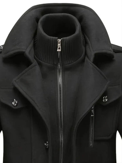 Heren Trenchcoat Wollen Waterdicht met Afneembare Kraag