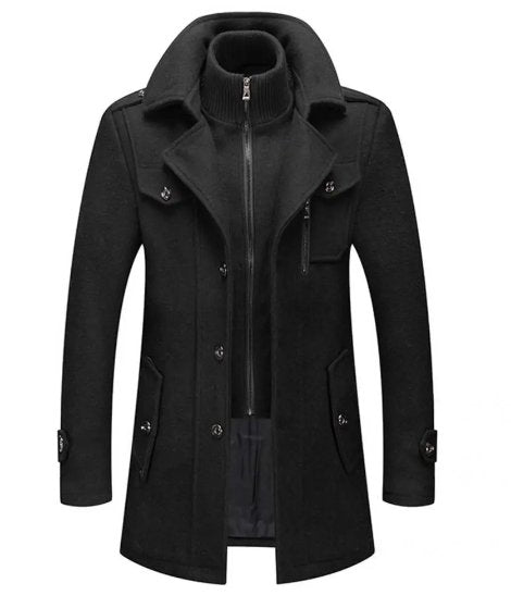 Heren Trenchcoat Wollen Waterdicht met Afneembare Kraag