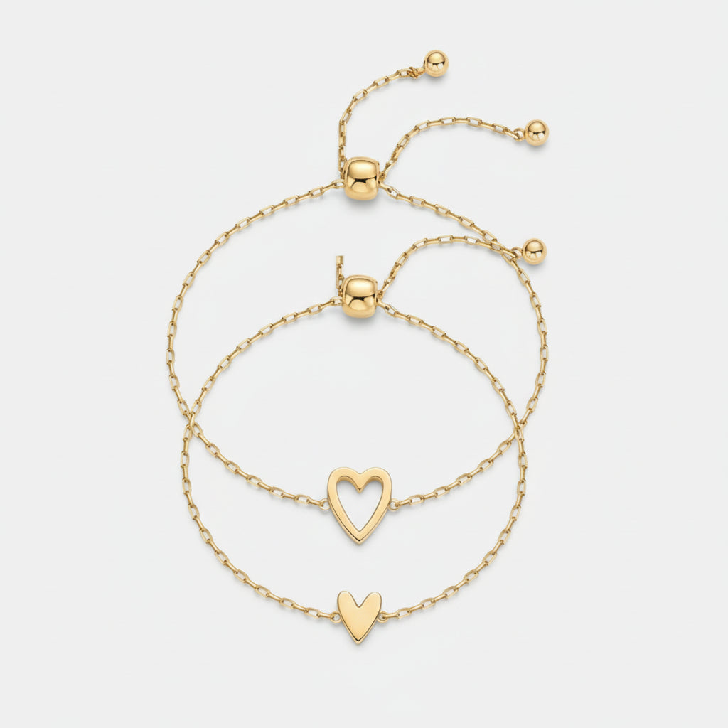 Gouden Hart Armbanden Set voor Moeder en Dochter - Partnerarmbanden met Symbolische Hartbedel - Hypoallergeen 14K Verguld of Verzilverd - Cadeau voor Familie Vriendschap Verjaardag