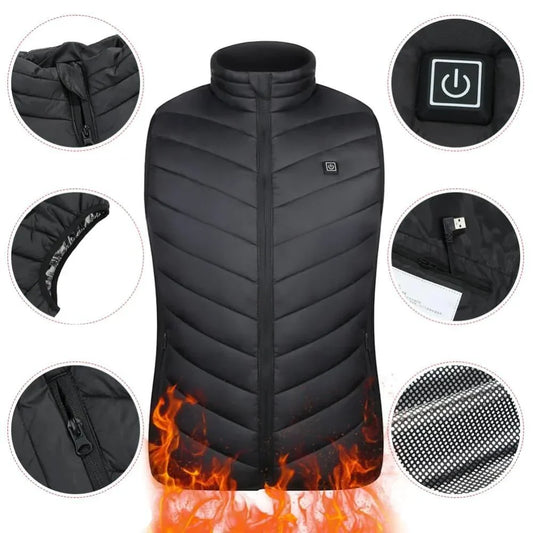 Verwarmbaar Thermisch Vest Winddicht & Waterdicht 5 Verwarmingszones Drie Temperatuurstanden Zwart Blauw