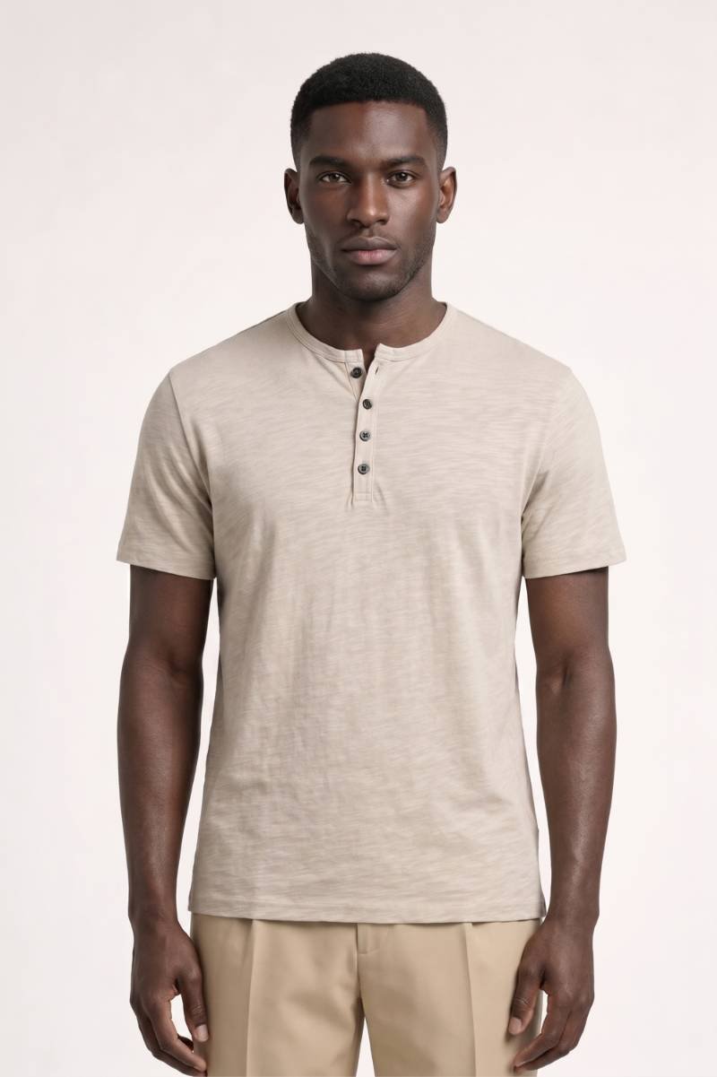 Henley Shirt Heren - Casual met Knoopsluiting | Comfortabel — Beige