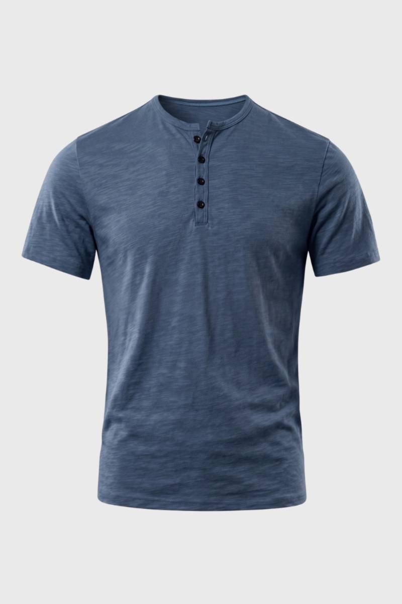 Henley Shirt Heren - Casual met Knoopsluiting | Comfortabel — Donkerblauw