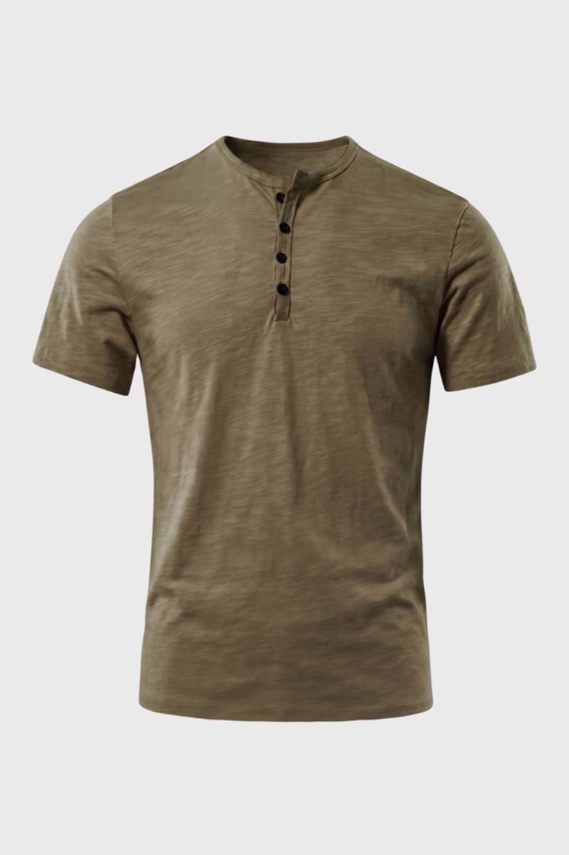 Henley Shirt Heren - Casual met Knoopsluiting | Comfortabel — Olijfgroen
