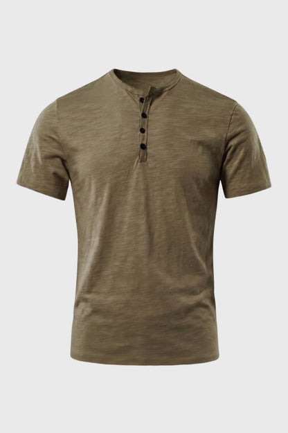 Henley Shirt Heren - Casual met Knoopsluiting | Comfortabel — Olijfgroen