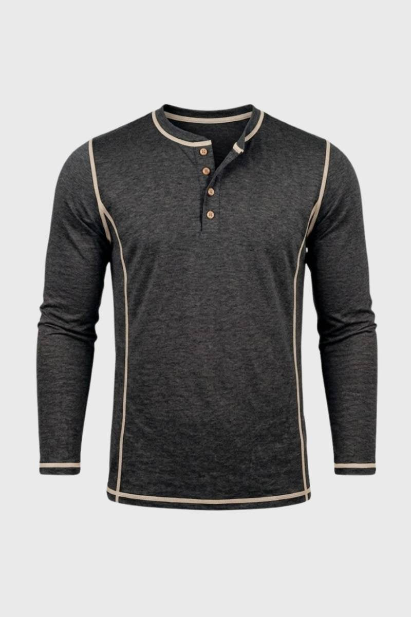 Henley Shirt Heren - Casual met Knoopsluiting | Lange Mouw - Antraciet