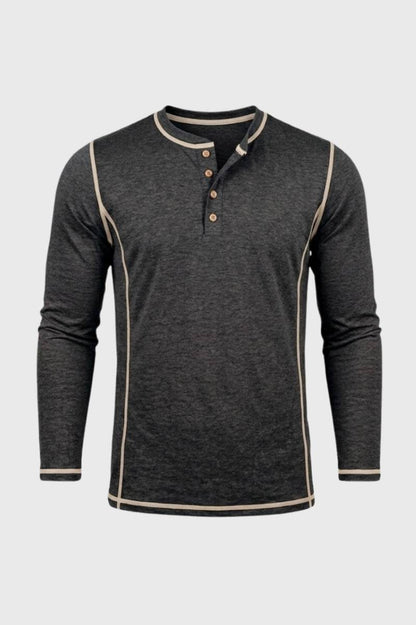 Henley Shirt Heren - Casual met Knoopsluiting | Lange Mouw - Antraciet