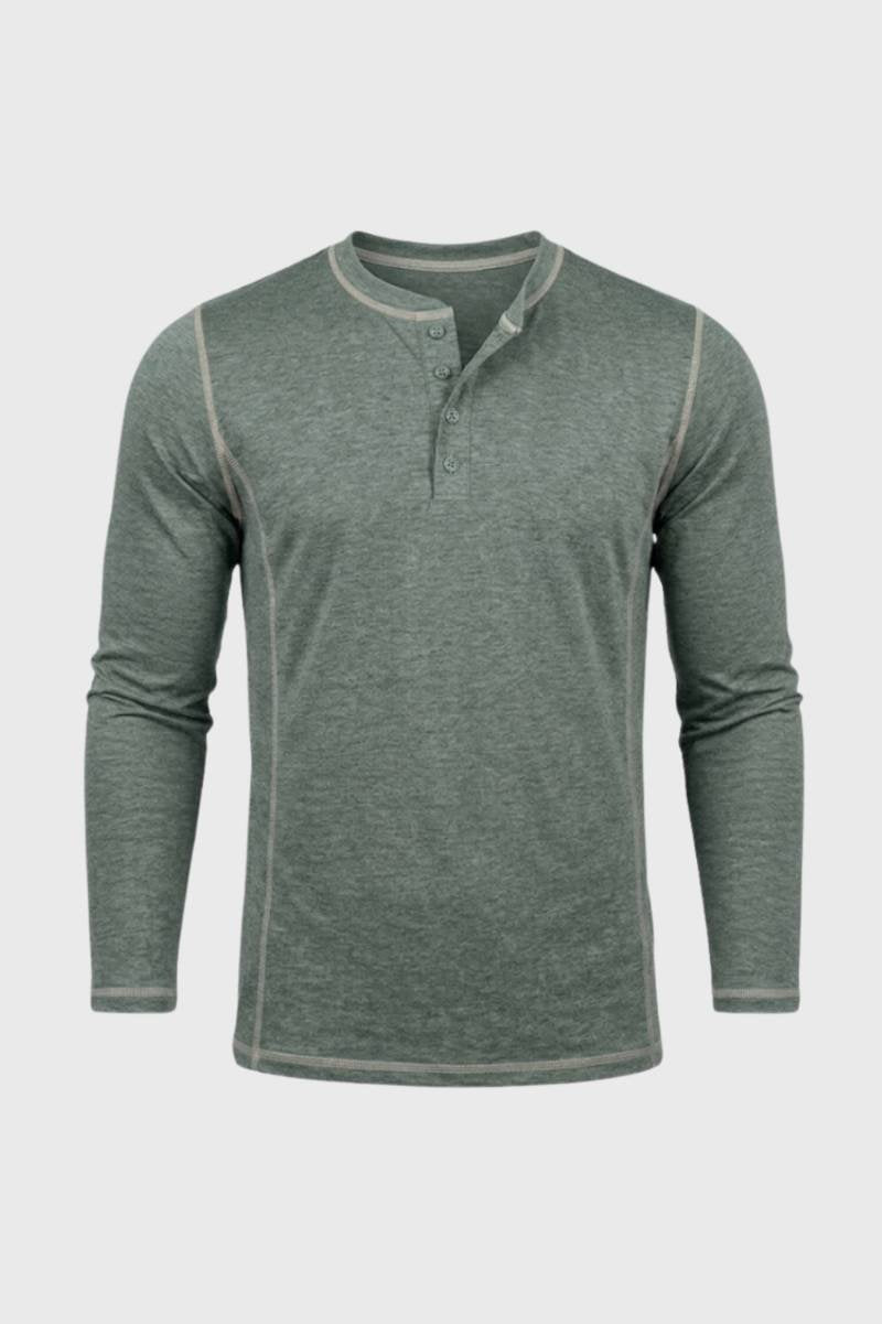 Henley Shirt Heren - Casual met Knoopsluiting | Lange Mouw - Salie