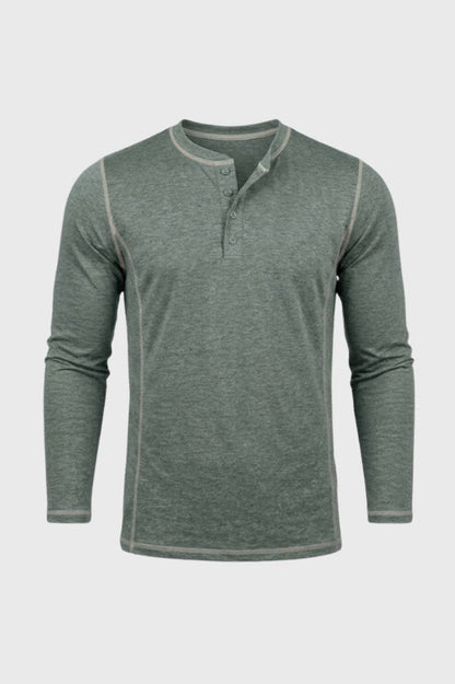 Henley Shirt Heren - Casual met Knoopsluiting | Lange Mouw - Salie